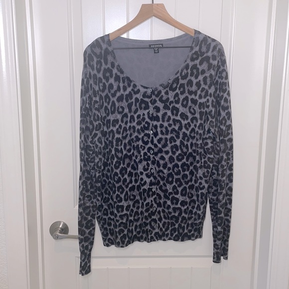 George Sweaters - George Gray & Black Animal Print Button Front Cardigan